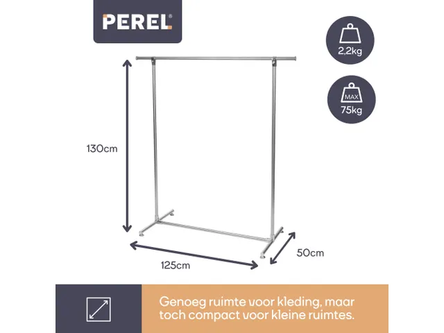 Kledingrek Metaal met 1 stang 125x50x130cm max. last 75 kg