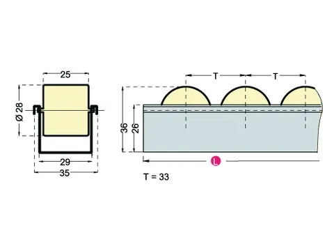 profiel met normale rollen,v. doorloopstelling,D 1210mm,verzinkt