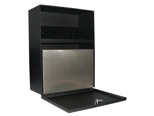 Wandasbak staal 24x30x9cm 7L zwart met 2 sleutels