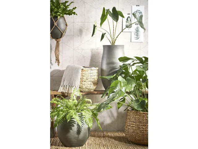 Panier plante Mica Jonc de mer Avalon rond marron clair 26x26cm