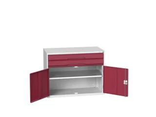 ladekast HxBxD 800x1050x550mm 2laden 2deuren RAL7035 front RAL3004 - 1