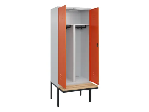 PBM-locker met bank,HxBxD 2120x800x815mm,2vak,vak B 400mm,cil.-slot