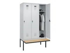 locker met bank,HxBxD 2120x1200x815mm,3vak,vak B 400mm,draaigrendel