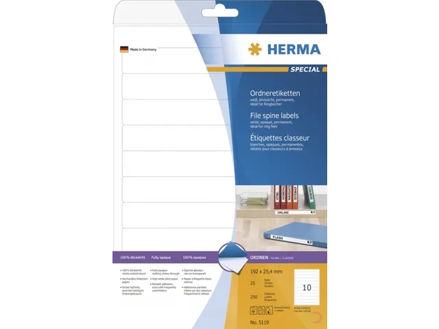 Herma 5119 Rugetiket 192x25,4mm Wit permanent klevend 250 stuks