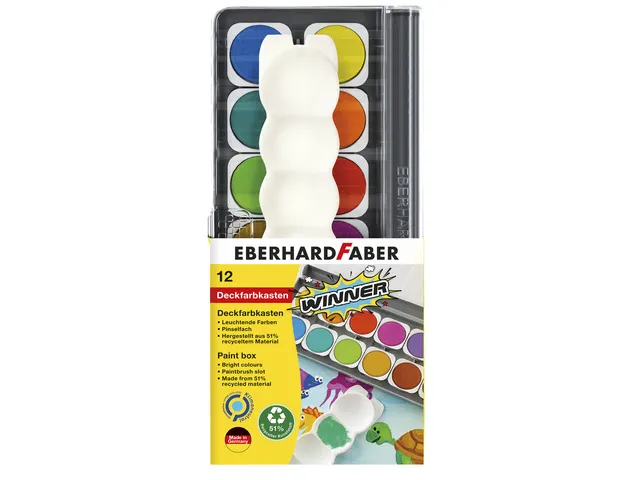 Verfdoos Eberhard Faber Winner 12 kleuren waterverf incl. mengpalet