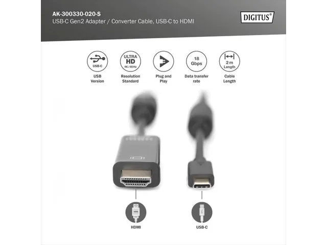 USB Adapterkabel Type-C naar HDMI A St/St 2m 4K/60Hz 18GB zwart/goud