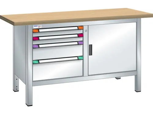 werkbank,HxBxD 845x1500x700mm,multiplexblad,RAL7035,front RAL7035