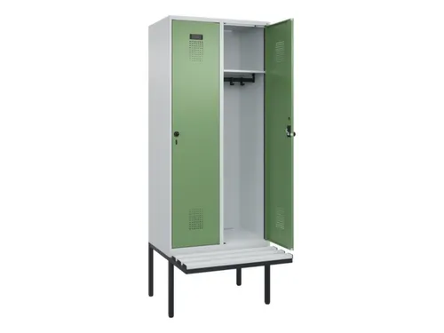 locker met bank,HxBxD 2120x800x815mm,2vak,vak B 400mm,draaigrendel