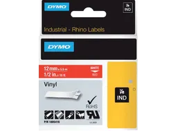 Labeltape Dymo Rhino 1805416 Vinyl 12mmx5.5m Wit op Rood