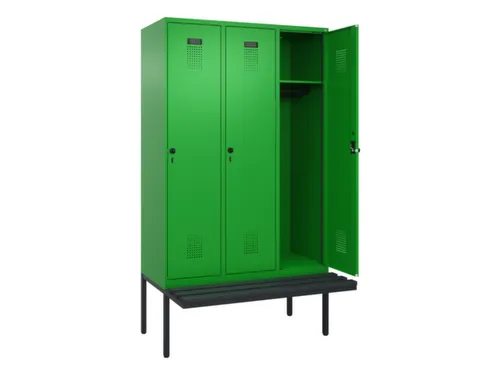 locker met bank,HxBxD 2120x1200x815mm,3vak,vak B 400mm,draaigrendel