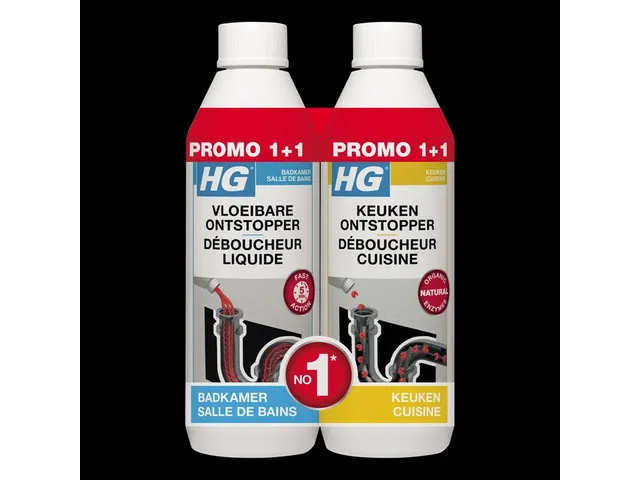 Afvoerontstopper HG Promopack 1x sanitair 500ml 1x keuken 500ml