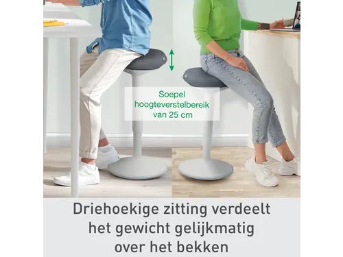 Ergo actieve zit/sta kruk met comfortzitting en gasveer 57-82cm grijs