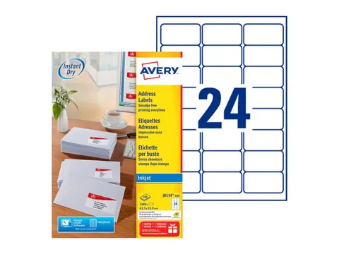 Adresetiket Avery J8159-10 63.5x33.9mm Inkjet Wit 240 Stuks
