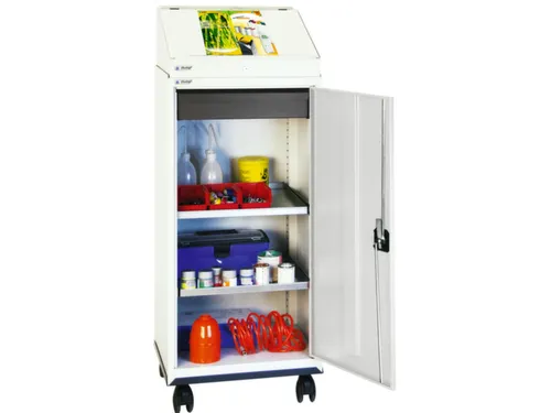 Materiaalkast 1310x500x500mm 2legborden Uitschuifbaar 1 Dolly Ral7035