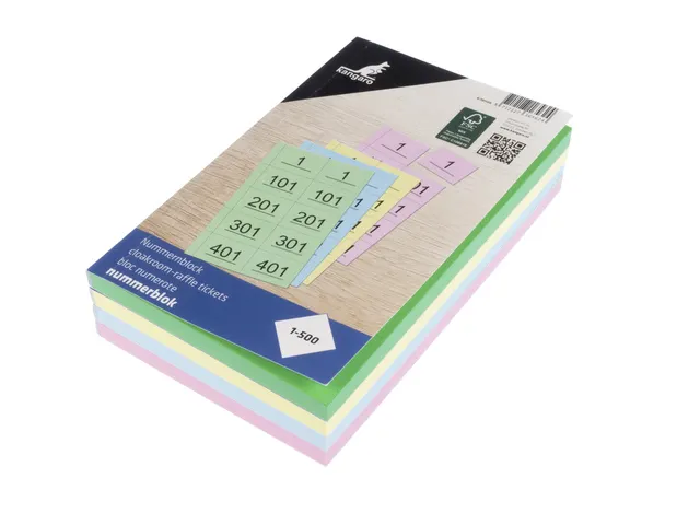 Nummerblok Kangaro 120x200mm 70gr 1-500 krimp 4 bloks assorti kleuren