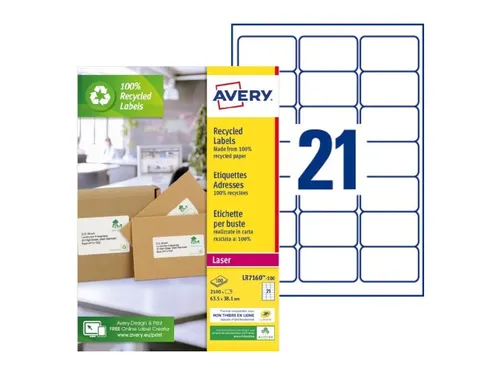 Etiket Avery LR7160-100 63.5x38.1mm recycled wit 2100 stuks