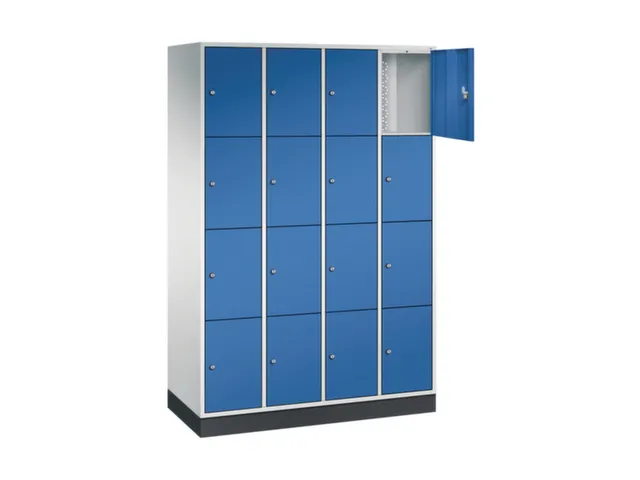 lockerkast,RAL 7035/RAL 5010,HxBxD 1950x1220x500mm,4x4vakken,cil.-slot