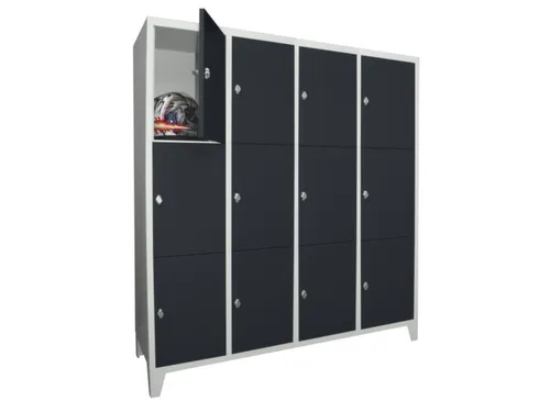 lockerkast,HxBxD 1850x1600x500mm,4x3vakken,RAL7035,front RAL7016