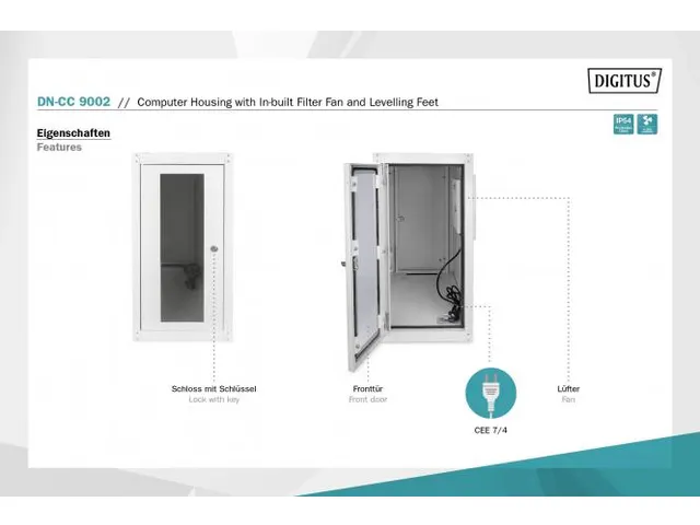 Computerbehuizing met stelvoeten en glazen deur Grijs