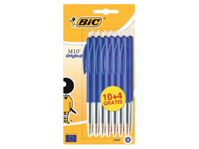 Balpen Bic M10 blauw medium blister à 10+4 gratis | BalpennenShop.nl