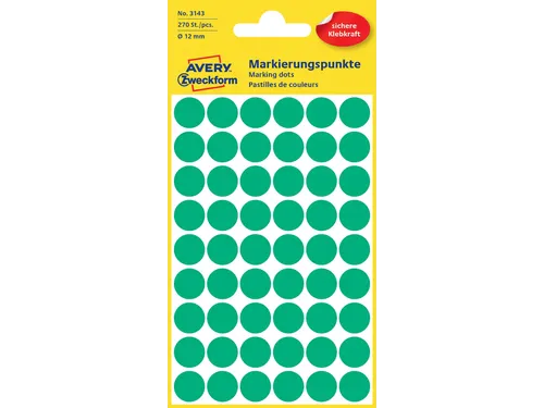 Etiket Avery Zweckform 3143 Rond Ø12mm Groen 270 Stuks