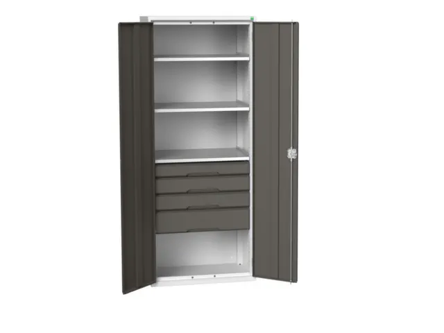 universele kast,HxBxD 2000x800x550mm,3xStalen bodem,4lade(n)