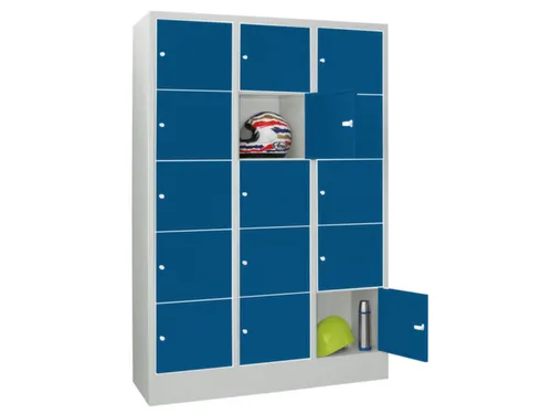 lockerkast,HxBxD 1850x1200x500mm,3x5vakken,RAL7035,front RAL5010