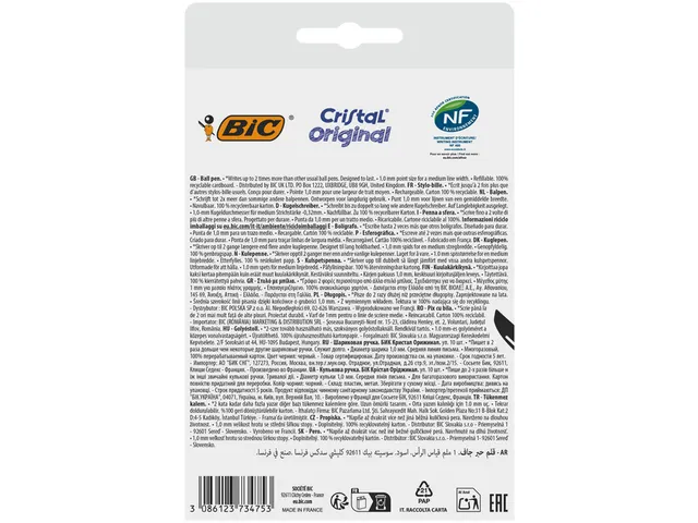 Stylo bille BIC Cristal Medium noir blister 10 pièces