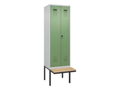 PBM-locker met bank,HxBxD 2120x600x815mm,2vak,vak B 300mm,draaigrendel