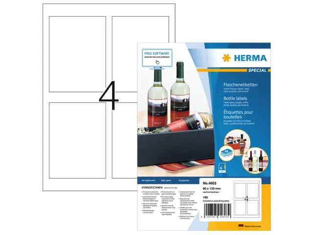 OUTLET HERMA 4603 Inkjet Flesetiketten A4 90x120mm Glossy 160 stuks