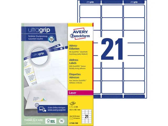Adresetiket Avery QuickPeel L7160-100 63.5x38.1mm Wit 2100 stuks