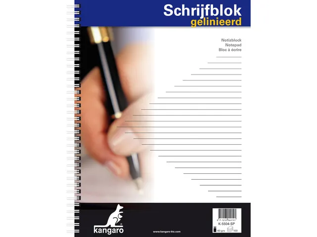 Bloc correspondance Kangaro A4 ligné 100 feuilles spirale