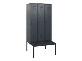 locker met bank,HxBxD 1950x900x815mm,3vak,vak B 300mm,draaigrendel - 2