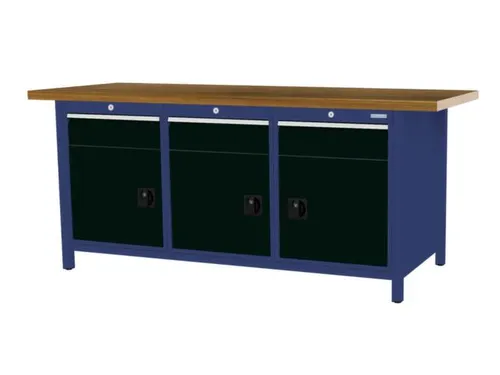 werkbank,HxBxD 860x2000x750mm,onderstel RAL5013,fronten RAL9005