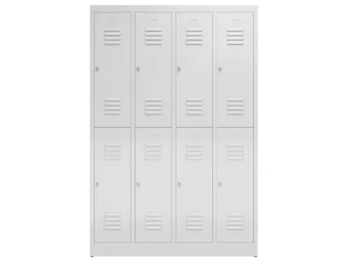 Dubbeldekse garderobekast 1800x1185x500mm 4x2vak klink sokkel RAL7035