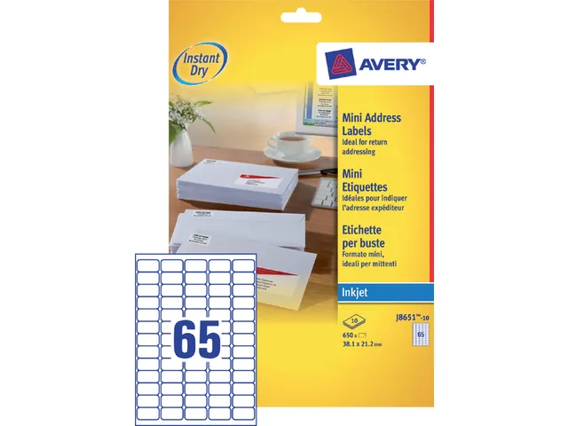 Etiket Avery J8651-10 38.1x21.2mm Inkjet Wit 650 Stuks