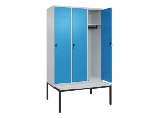 locker met bank,HxBxD 2120x1200x815mm,3vak,vak B 400mm,draaigrendel - 2