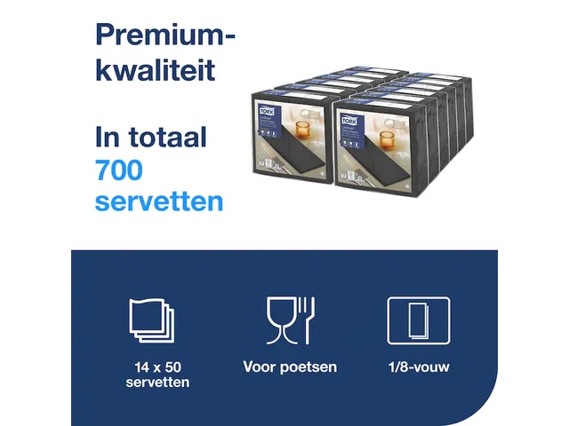 Serviette de table Tork 478196 Premium LinStyle pli 1/8 noir 700 pièc