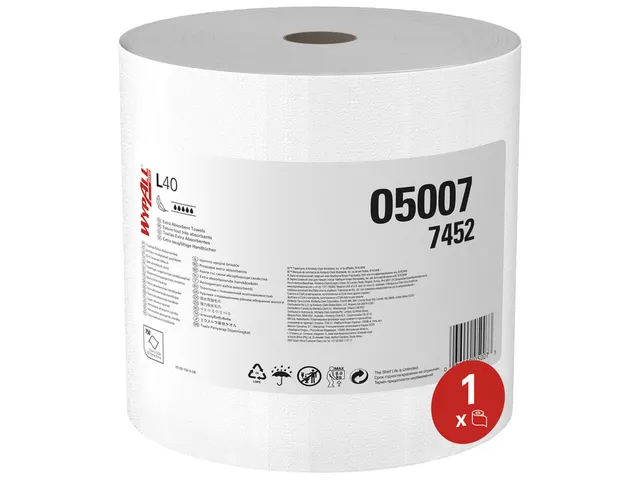 Poetsrol WypAll L40 PowerClean 1-laags 31,5cmx232m 750vel wit 7452