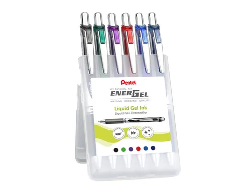 Gelschrijver Pentel BL77 Energel medium assorti etui à 6 stuks