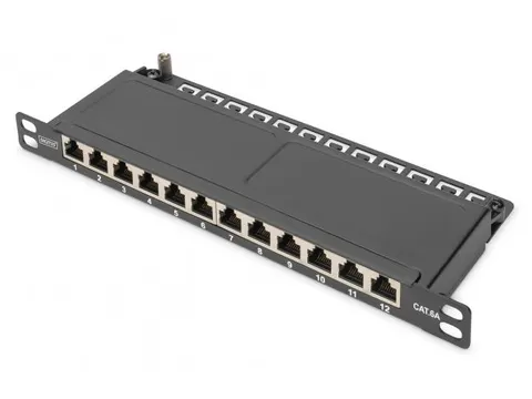 CAT 6A patchpaneel afgeschermd 12-poorts 1/2HE 10'' rackmontage zwart
