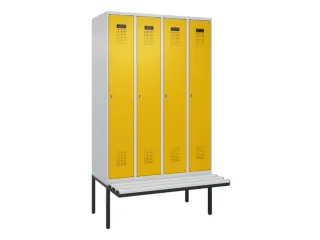 locker met bank,HxBxD 2120x1200x815mm,4vak,vak B 300mm,cilinderslot - 2