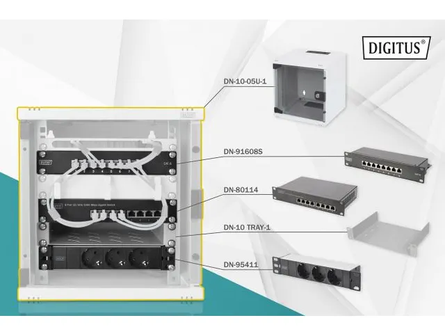 10'' Netwerk Set incl. 6HE Wandbehuizing Grijs Plank PDU 8-Port Switch