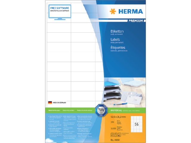 Etiket HERMA 4609 52.5x21.2mm premium wit 11200stuks | HermaLabels.be