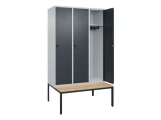 locker met bank,HxBxD 2120x1200x815mm,3vak,vak B 400mm,draaigrendel - 2