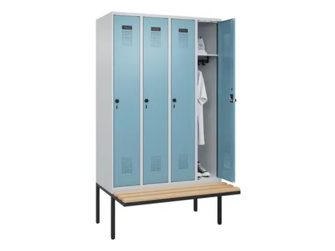 locker met bank,HxBxD 2120x1200x815mm,4vak,vak B 300mm,draaigrendel