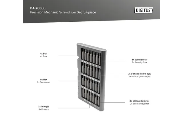 DIGITUS Fijnmechanica schroevendraaierset 57-delig