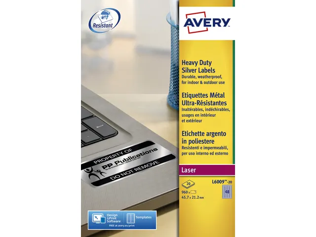 Inventaris Etiket Avery L6009-20 45.7x21.2mm Zilver 960 stuks