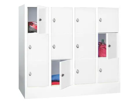 lockerkast,HxBxD 1187x1200x500mm,4x3vakken,RAL7035,front RAL7016