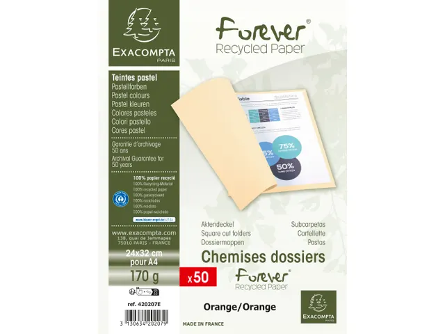 50 dossiermappen FOREVER 180 100% gerecycleerd 24x32cm Oranje